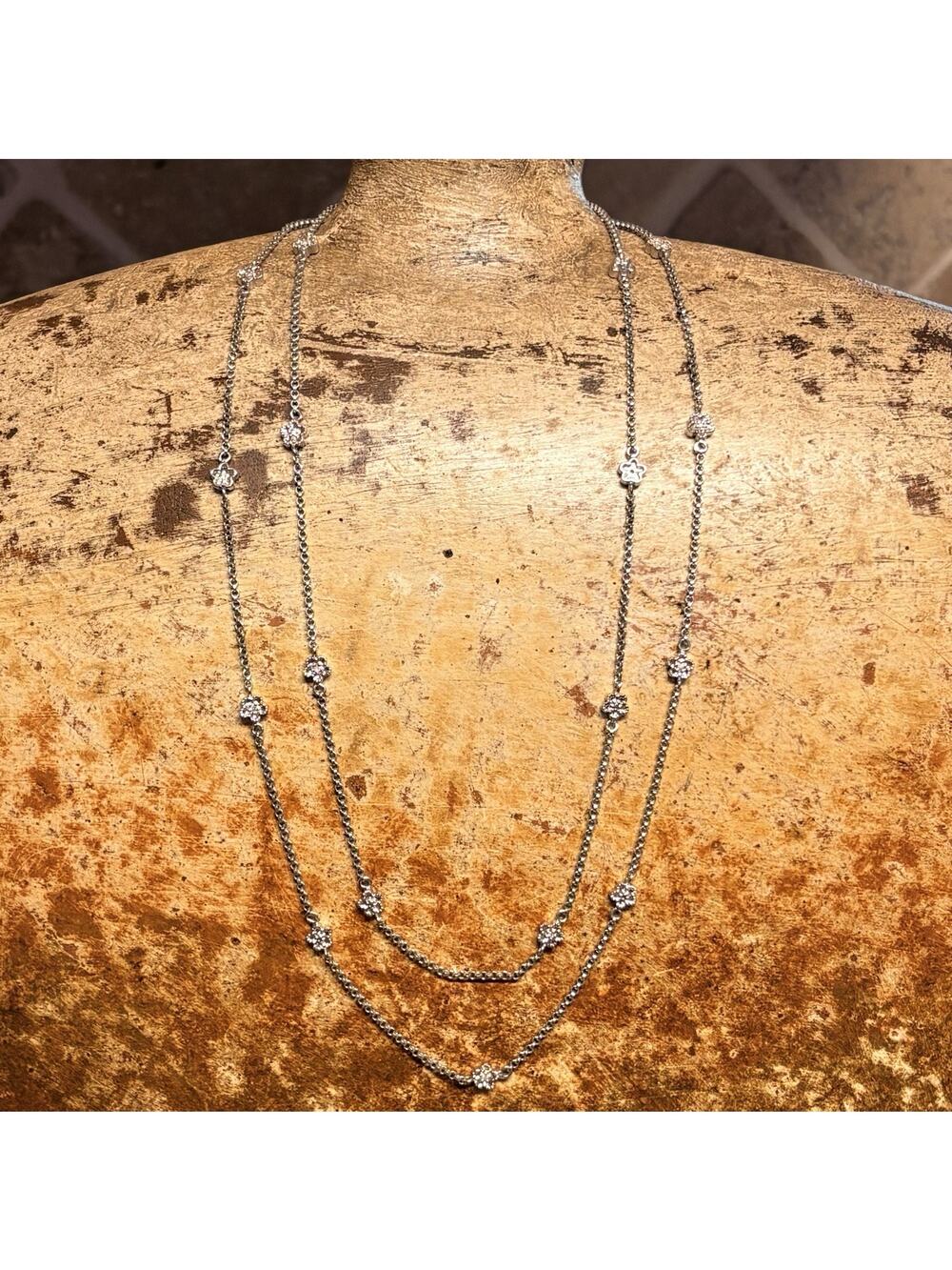 Danmark Sterling Silver and Diamond Station Necklace 40 Inches Dainty
